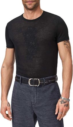 John Varvatos Rose Vine Embroidered Linen T-Shirt in Black at Nordstrom, Size Xx-Large