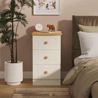 Welcome Furniture Byland Ready Assembled 3 Drawer Bedside Cabinet in Cream Ash & Modern Oak - Welcome Furniture | TJ Hughes