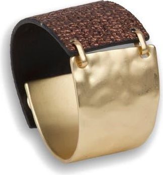 Saachi Hammered Metal & Faux Leather Bracelet in Gold/brown at Nordstrom Rack