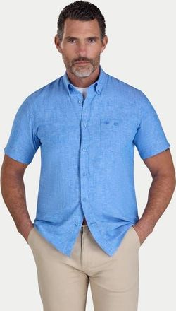 Raging Bull Short Sleeve Linen Blend Shirt in Electric Blue at Nordstrom, Size Xxx-Large