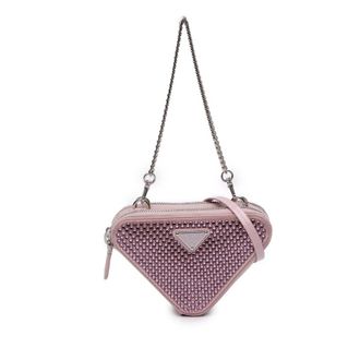 Prada Pre-owned Prada Mini Crystal Embellished Satin and Leather Triangle Pouch Ladies Z7N4ON058OYMYQKD