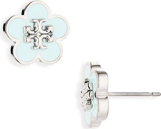 Tory Burch Forget Me Not Enamel Stud Earrings in Tory Silver /Light Green at Nordstrom