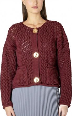 Dex Clothing Chunky Knit Cardigan In Dark Ruby