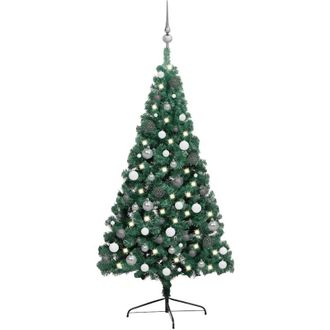 vidaXL Medio &Aacute;rbol De Navidad Con Luces Y Bolas Verde 240 Cm Vidaxl