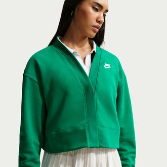 Nike Womens Nike Sportswear Club Fleece Loose Cardigan in Green | IF5455-365