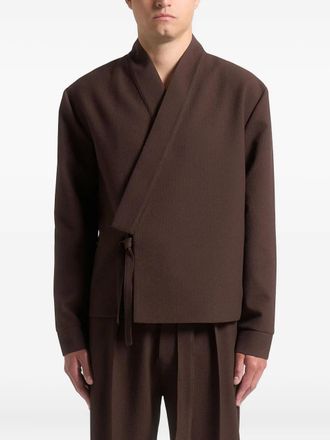 Mani&egrave;re De Voir Robin textured-kimono wrap jacket - Brown