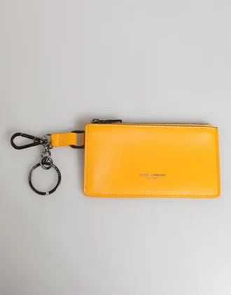 Dolce & Gabbana Mens Yellow Orange Leather Credit Card Key Holder Clip On Wallet Calf