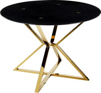 Beliani Beliani - Mesa De Comedor De Vidrio Templado Negro Dorado 105 Cm Patas Metal Brillante Bosco