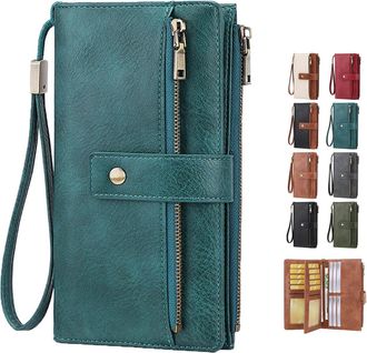 Generic 2026 Wallet for Women RFID Blocking Leather Clutch, 3-Fold Long Wallet Large Capacity Credit Card Holder Ladies Travel Purse (Blue)