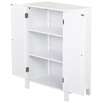 Kleankin Kleankin - Mobiletto 2 Ante Con Maniglie 2 Ripiani Da Bagno Bianco 60 X 30 X 80cm