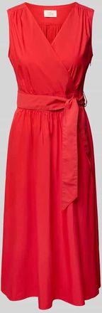 robe l&eacute;g&egrave;re Midikleid mit V-Ausschnitt und Bindeg&uuml;rtel in Rot, Gr&ouml;&szlig;e 36