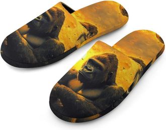 Generic Gorillas Sunset Monkey Cotton Slippers for Men Memory Foam House Slippers Soft Anti-skid Sole Indoor Outdoor Shoes