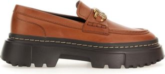 Hogan Brown Embellished Loafers