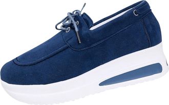Generic Womens Sneakers Casual Lace Up Shoes Solid Color Classic Fashionable Wedge Heel Lightweight Comfy Running Shoes Tennis Walking Trainers Blue