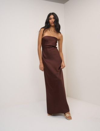 Nobody's Child Chocolate Brown Satin Bandeau Arden Maxi Dress