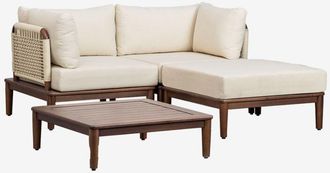 Sklum Conjunto De Sal&oacute;n Con Sof&aacute; Modular De 2 Piezas Con 2 Sillones Esquineros, Mesa De Centro Y Puff En Acacia Giulia Sklum