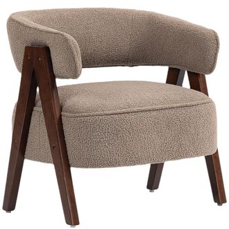 OEM Butaca De Sal&oacute;n Tapizada En Borreguito Acolchada Gruesa Patas De Madera Respaldo Curvado 70x64x71 Cm Marr&oacute;n Claro