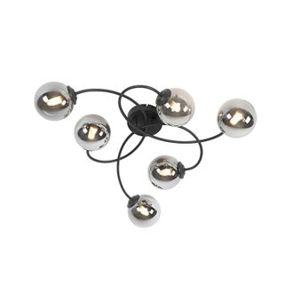QAZQA Qazqa - Moderno L&aacute;mpara De Techo Moderna Negra 6-luces Cristal Ahumado - Athens Vidrio /acero Org&aacute;nica Adecuado Para Led Max. 6 X 28 Watt