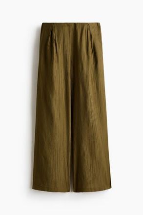 H&M Crinkled Viscose-blend Pants in Dark Khaki Green at Nordstrom, Size X-Small