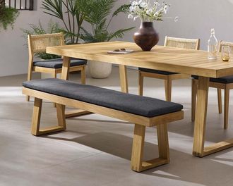 Castlery Rio Outdoor Teak Dining Bench, Slate, Treated Solid Teak Wood, Durable, Yellow
