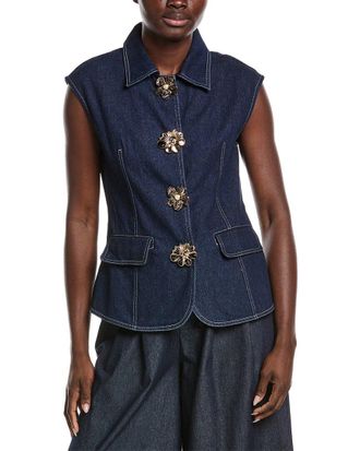 Gracia Front Button Open Shirt Collar Vest