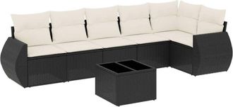 vidaXL Set De Comedor De Jard&iacute;n 7 Pzas Y Cojines Rat&aacute;n Sint&eacute;tico Negro Vidaxl
