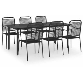 vidaXL Set De Comedor De Jard&iacute;n 7 Piezas Vidrio Y Acero Negro Vidaxl