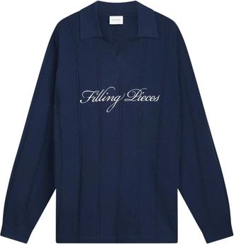 Filling Pieces Gebreid Voetbalshirt - Heren - V-hals truien - Blauw - L - Polyester - Truien & Vesten