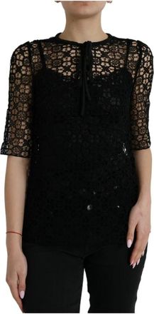 Dolce & Gabbana Prachtige kanten blouse - Dames - Blouses - Zwart - XS - Katoen - Overhemden