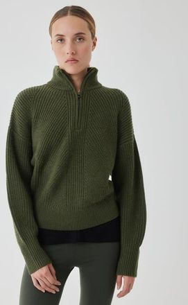 Majestic Filatures Merino Rib Half Zip Mock Neck in Kaki at Nordstrom, Size 4