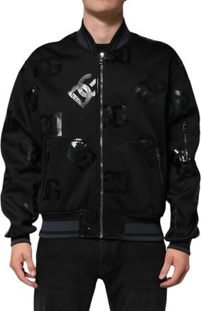 Dolce & Gabbana Black Wool Logo Dg Mania Men Bomber Jacket Cashmere Clothing