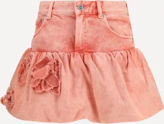 Ganni Minigonna Bubble in denim con rose applicate Woman 36