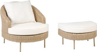 Beliani Beliani - Silla De Rat&aacute;n Beige Blanco Natural Con Reposapi&eacute;s Sint&eacute;tico Cojines Arcille
