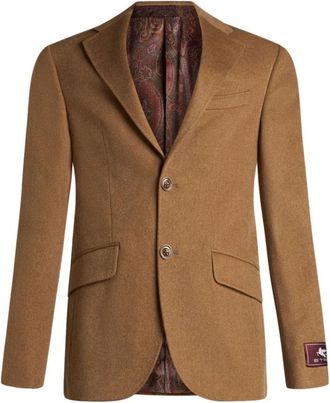Etro Camelbruine Cashmere Blazer met Logo - Heren - Blazers - Bruin - M - Jassen