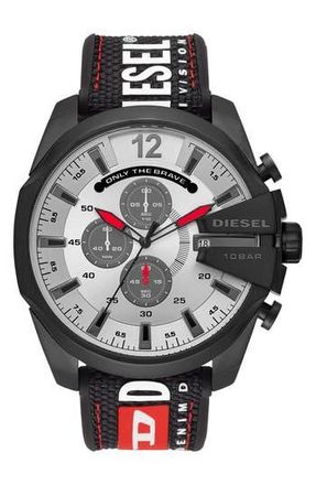 Diesel Mega Chief Chronograph Nylon Strap Watch, 51mm in Black at Nordstrom Rack