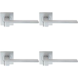 Loops 4x PAIR Flat Squared Bar Handle on Square Rose Concealed Fix Satin Chrome