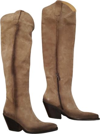 Jo Ghost Womens Suede Over The Knee Boot In Sigaro Brown With Black Heel