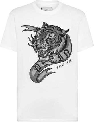 Philipp Plein Tops, Heren, Wit, L, Katoen, T-shirt Round Neck SS Tattoo