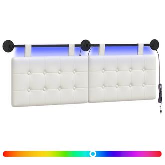 vidaXL Cabecero Colgante Con Luz Led Blanco Cuero Sint&eacute;tico Vidaxl
