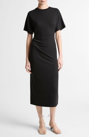 Vince Side Ruched Midi Dress in Black at Nordstrom, Size Xx-Small