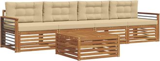 vidaXL Conjunto De Sof&aacute;s De Exterior 5 Uds. Natural Y Beige Vidaxl