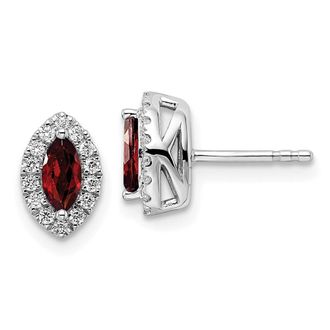 Diamond2Deal 14k White Gold 1/5 Ct Lab Grown Diamond and Garnet Stud Earrings