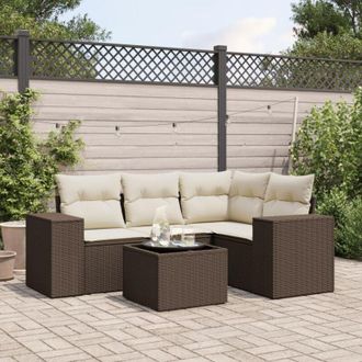 vidaXL Vidaxl - Set Comedor De Jard&iacute;n 5 Piezas Y Cojines Rat&aacute;n Sint&eacute;tico Marr&oacute;n