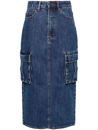 Self Portrait cargo denim midi skirt - women - Cotton - 10 - Blue
