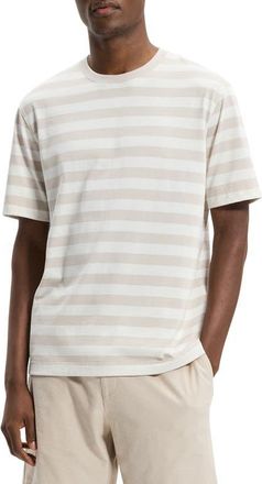 Theory Relaxed Stripe Pima Cotton T-Shirt in Silver Cloud/winter at Nordstrom, Size Xx-Large