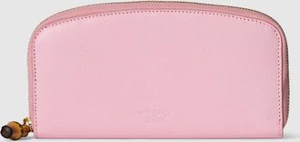Gucci Zip Around Wallet With Bamboo, Pink, Leather
