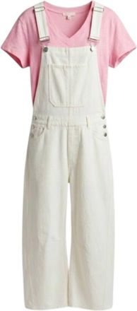 Sadie & Sage Womens Teacup Barrel Leg Overalls In White