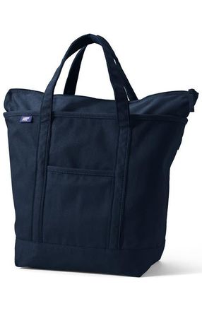 Lands End Zip Top Canvas Tote Bag in Natural/navy Lands End at Nordstrom, Size X-Large