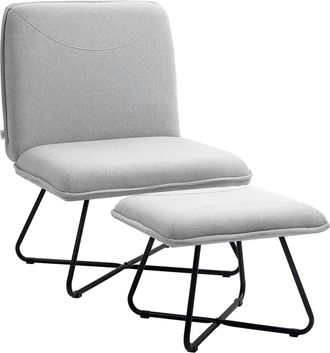 OEM Butaca Con Reposapi&eacute;s Sill&oacute;n Para Lectura Con Patas De Acero En Forma De Cruz Gris Claro