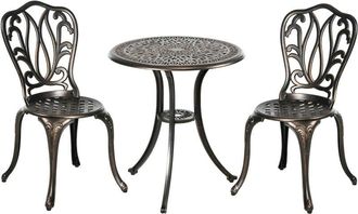 OUTSUNNY 3 Piece Patio Bistro Set Outdoor Table Set with Umbrella Hole Bronze